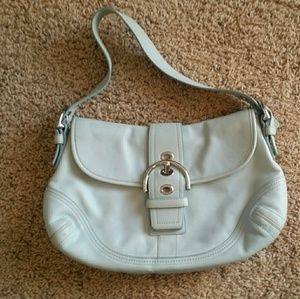 COACH pebble leather shoulder bag teal/light green